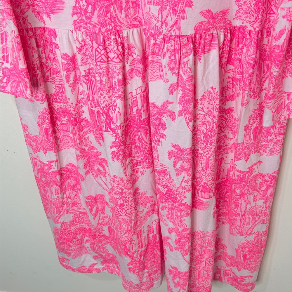 Lilly Pulitzer Pink and White V‑Neck Printed Bell‑Sleeve Dress - Picture 13 of 16